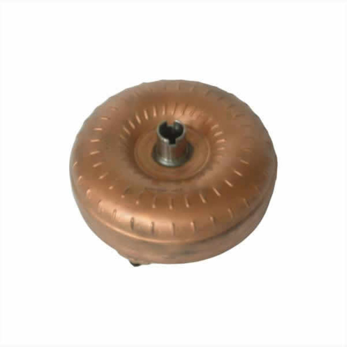 A copper-toned circular mechanical component with a central metal shaft, shown on a plain white background.