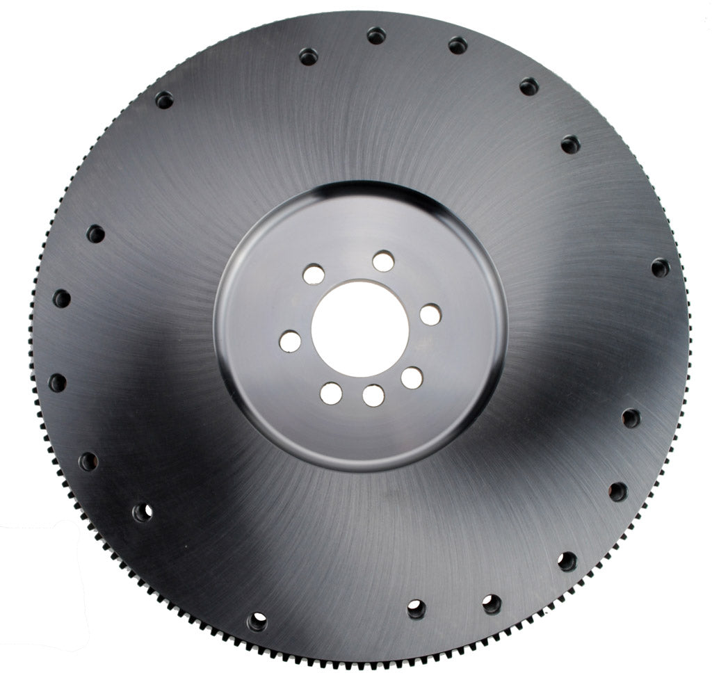 RAM billet steel flywheel for GM Small Block engine with 1-piece rear main seal and external balance.