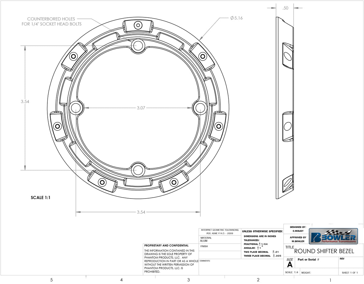 Bowler Billet Shift Bezel Round (Select Finish)