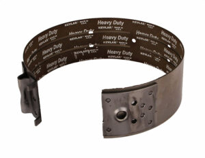 Extra-wide heavy-duty transmission intermediate band with reinforced steel anchor brackets