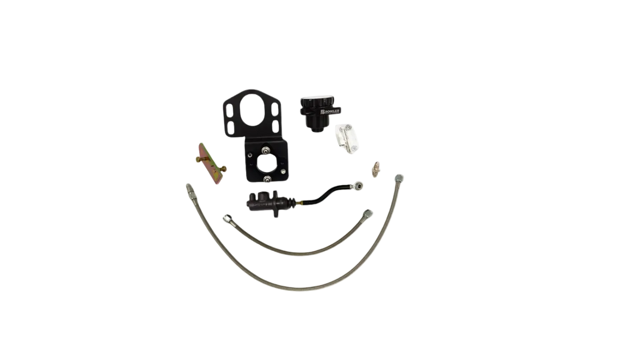Bowler Performance 1967 GM A-Body hydraulic master cylinder kit with Tilton cylinder, billet reservoir, braided line, and mounting brackets