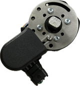 Gear Command column detent clamp and sensor plate assembly, showing mounting screws, center hex output shaft, and connector boot
