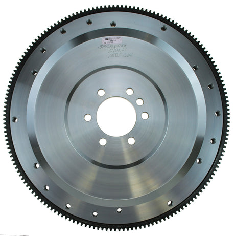 RAM billet steel flywheel for GM 454 Big Block engine with 2-piece rear main seal and 168-tooth ring gear.