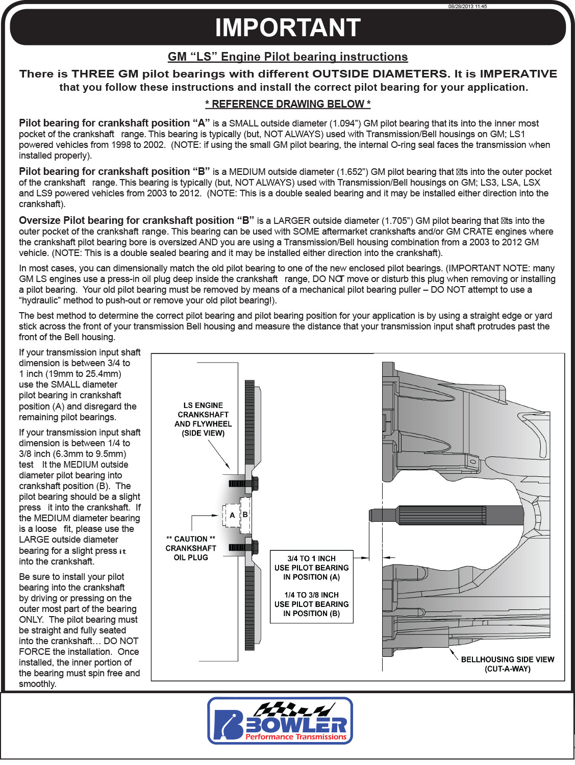 GM roller style pilot bearing