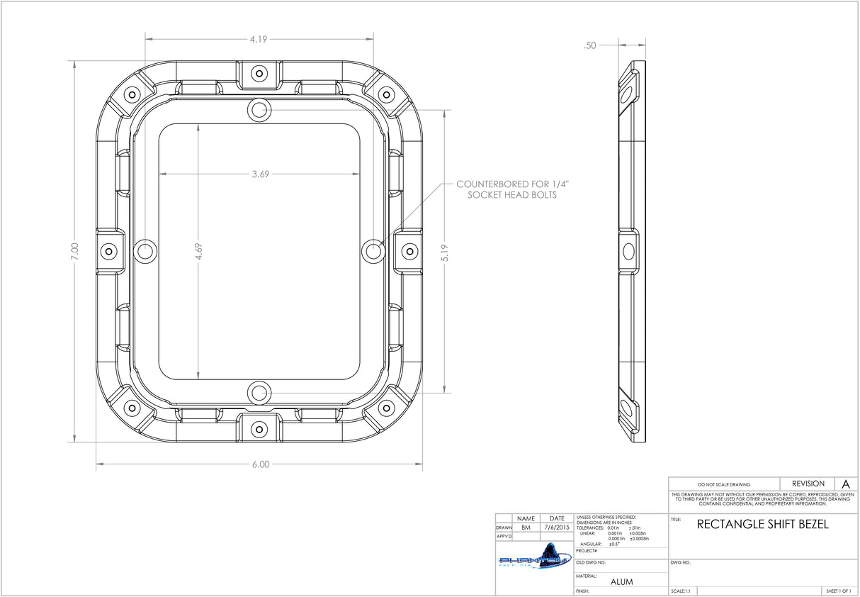 Bowler Billet Shift Bezel Rectangular 6211000 Bowler Billet Shift Bezel Rectangular 6211000